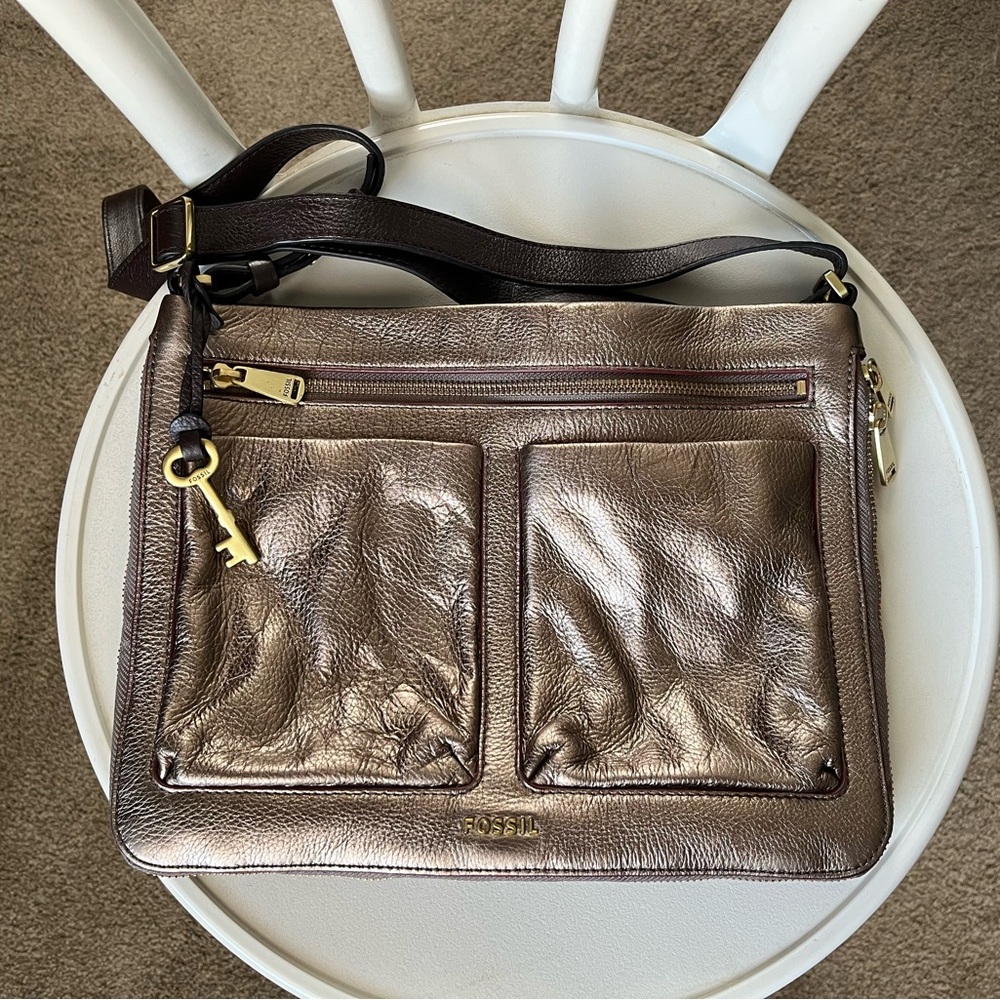 Fossil Bronze Leather Crossbody Bag